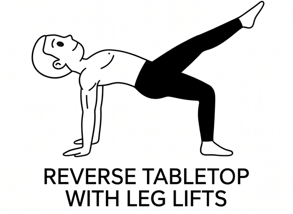Visual sketch of Reverse Tabletop with Leg Lifts (Ardha Purvottanasana Variation)